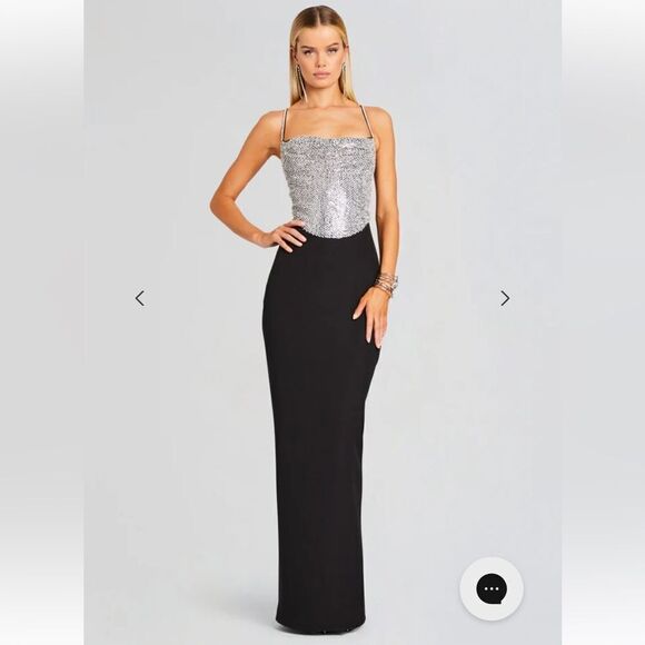 Retrofete Jazlyn Dress crystal embellished gown maxi black silver evening event - Picture 1 of 16